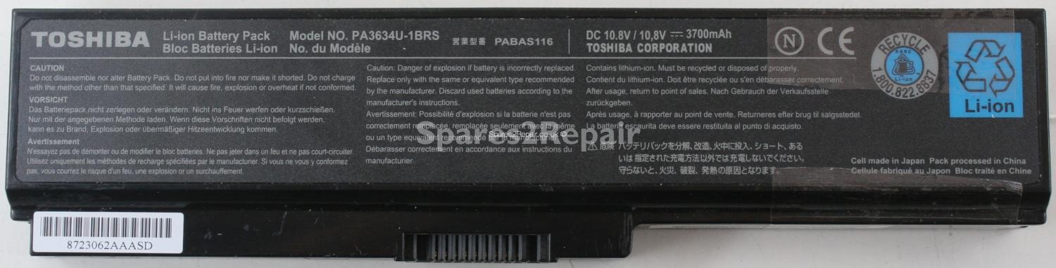Toshiba Satellite U400 - Battery - PABAS116 - PA3634U-1BRS - 3700mAh - 10.8V - Li-ion (Original)